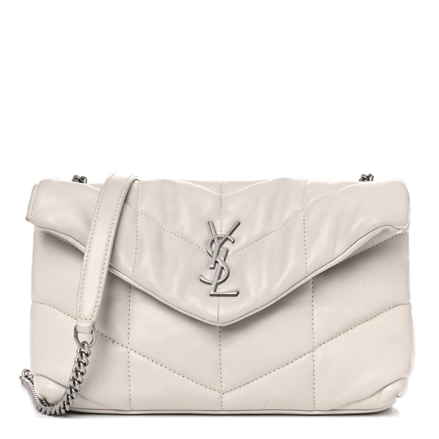 Saint Laurent Lambskin Quilted Toy Loulou Puffer Monogram Chain Satchel Crema Soft 1 of 18
