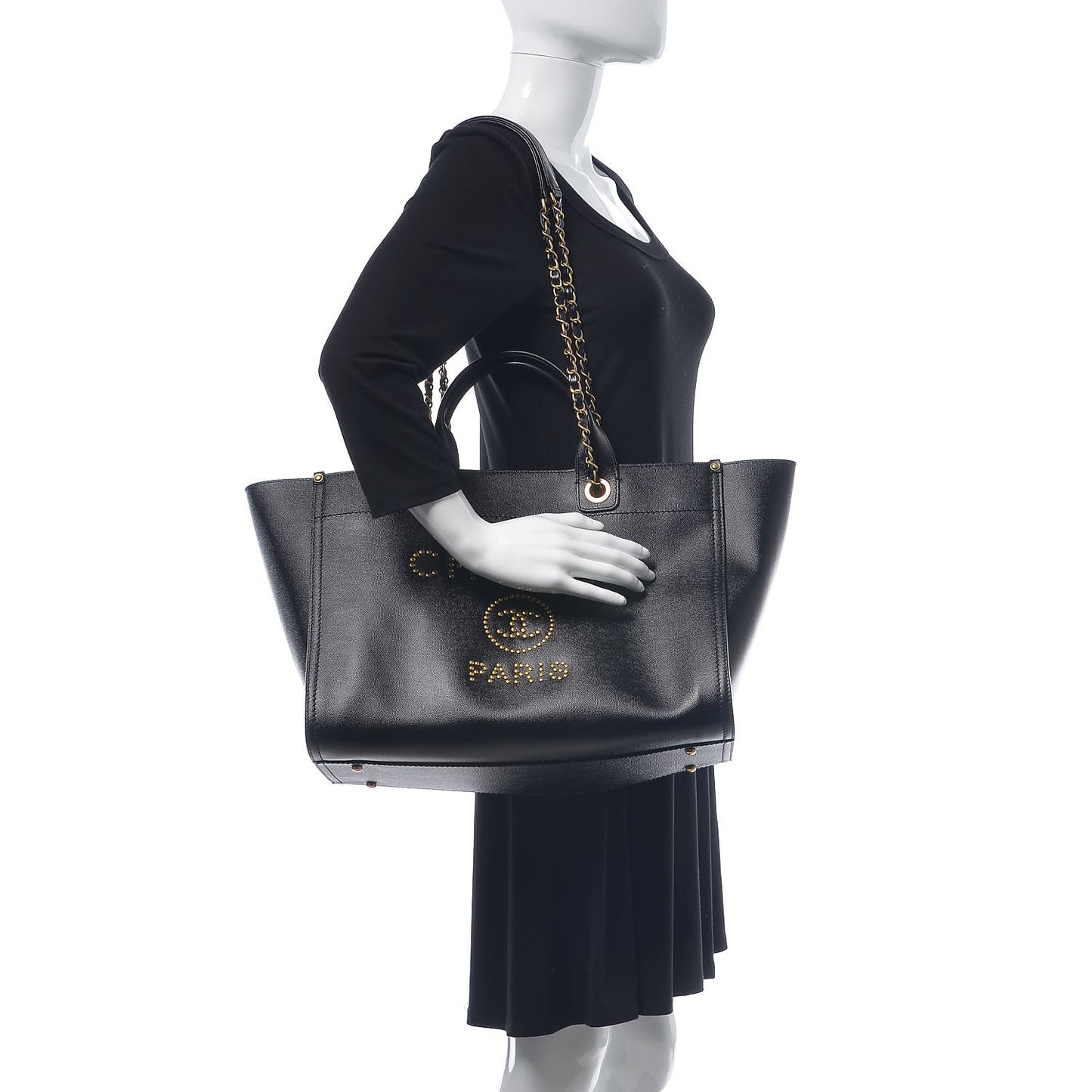 Caviar Medium Studded Deauville Tote Black