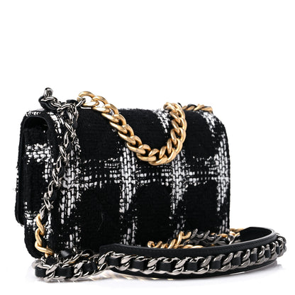 Chanel Tweed Quilted Chanel 19 Wallet On Chain WOC Black White 3 of 11