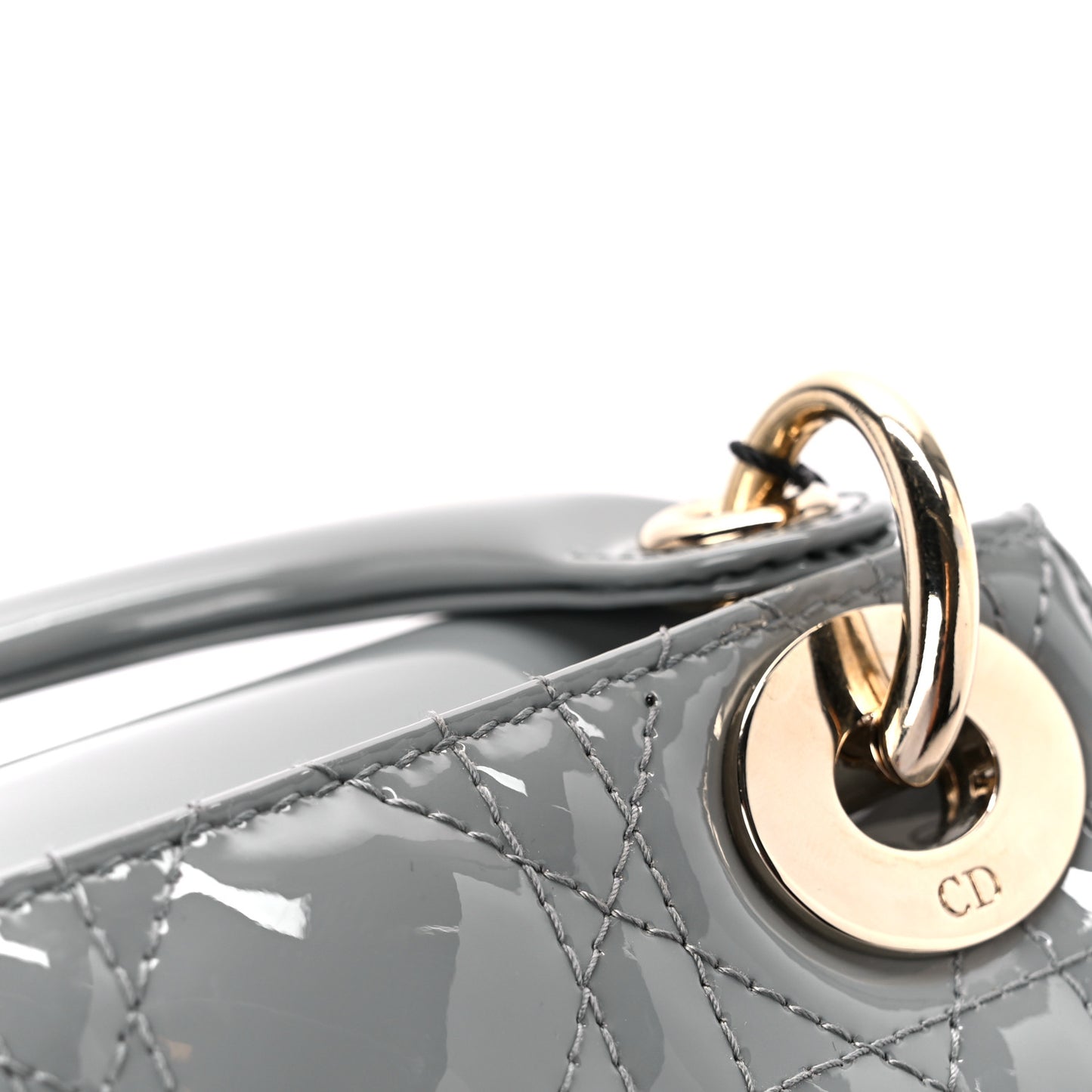 Patent Cannage Mini Lady Dior Grey Stone