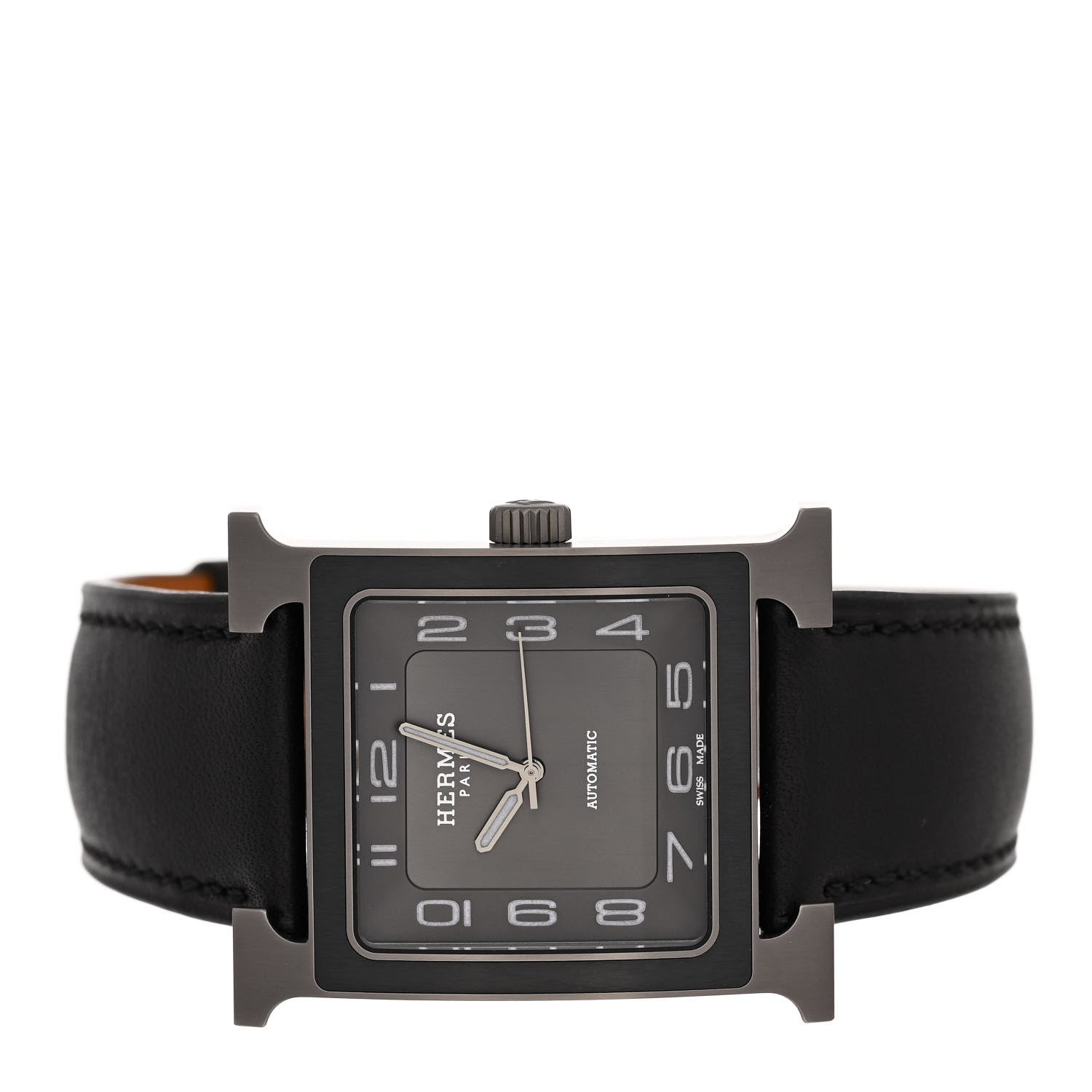 Hermes Titanium Barenia 30mm Heure H Hour Quartz Watch Noir 2 of 5