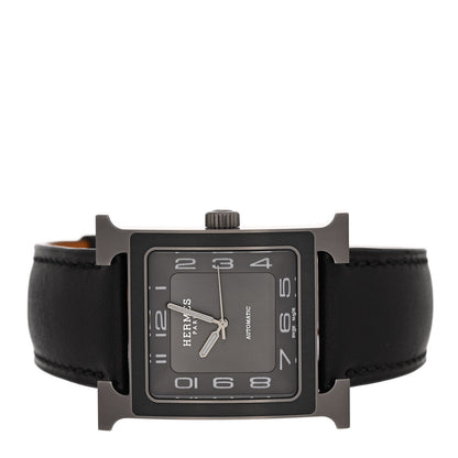 Hermes Titanium Barenia 30mm Heure H Hour Quartz Watch Noir 2 of 5