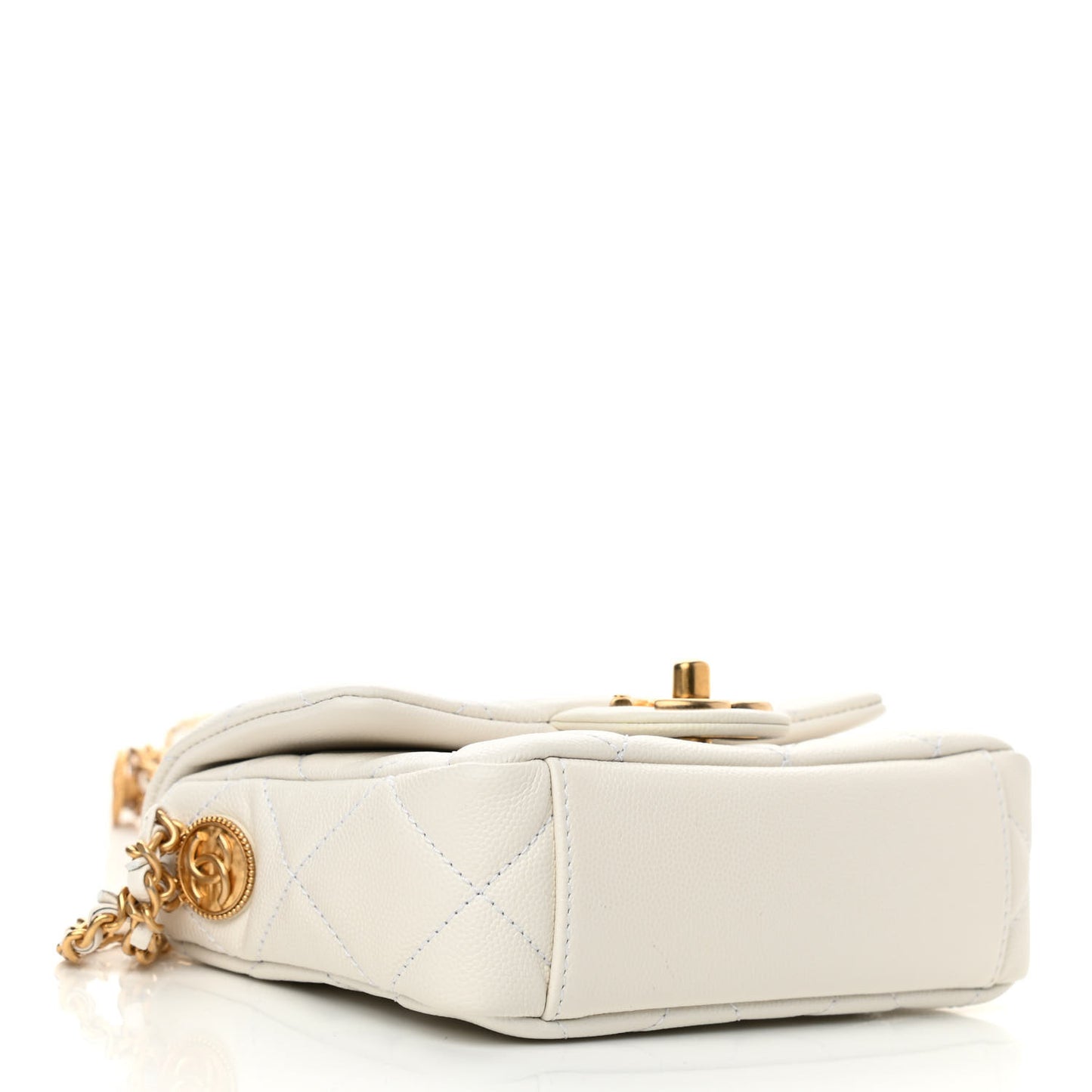 Caviar Quilted Mini Twist Your Buttons Flap White