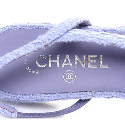 Chanel Iridescent Wool Tweed Patent Cap Toe CC Slingback Flats 40 Light Purple Silver Black 9 of 10