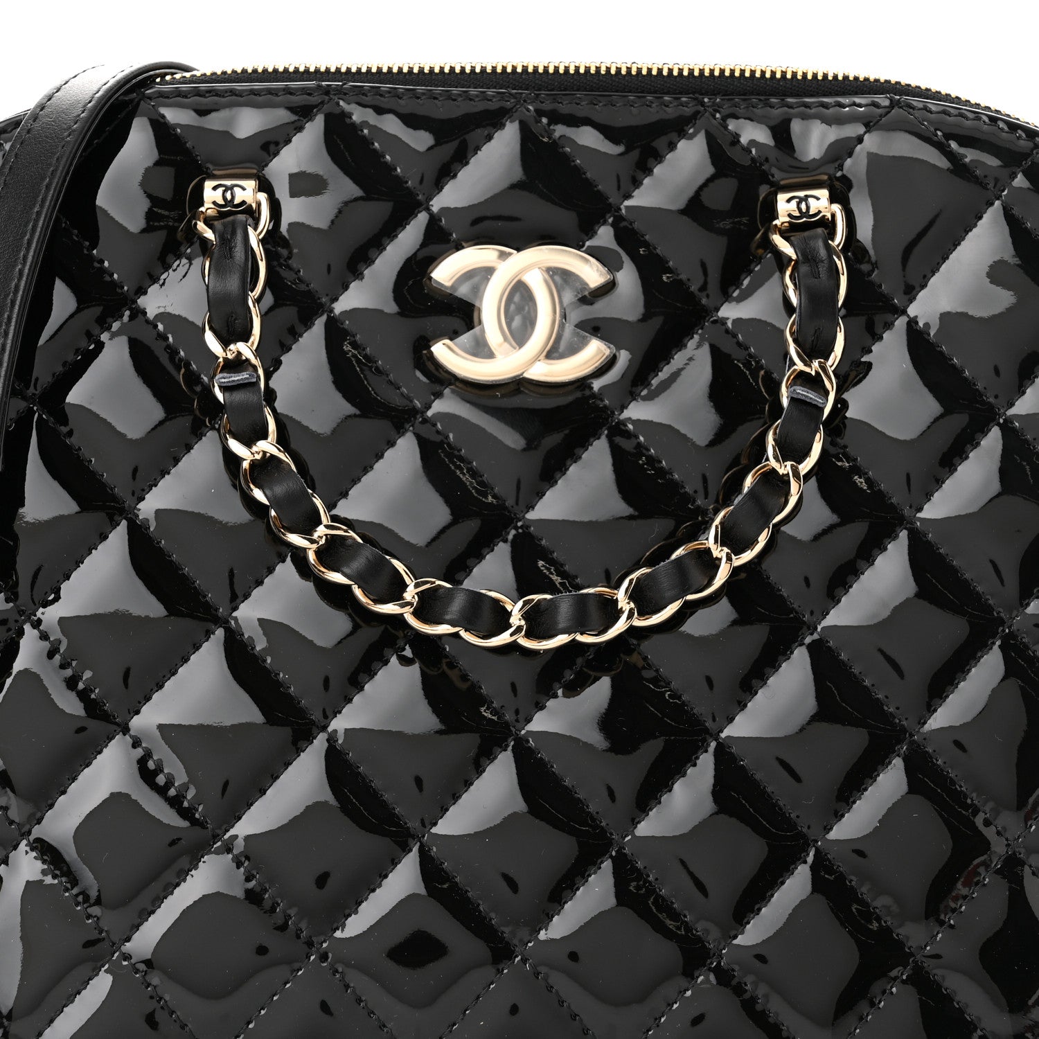Chanel Patent Quilted Shiny Coco Small Shopping Bag Black 8 of 11