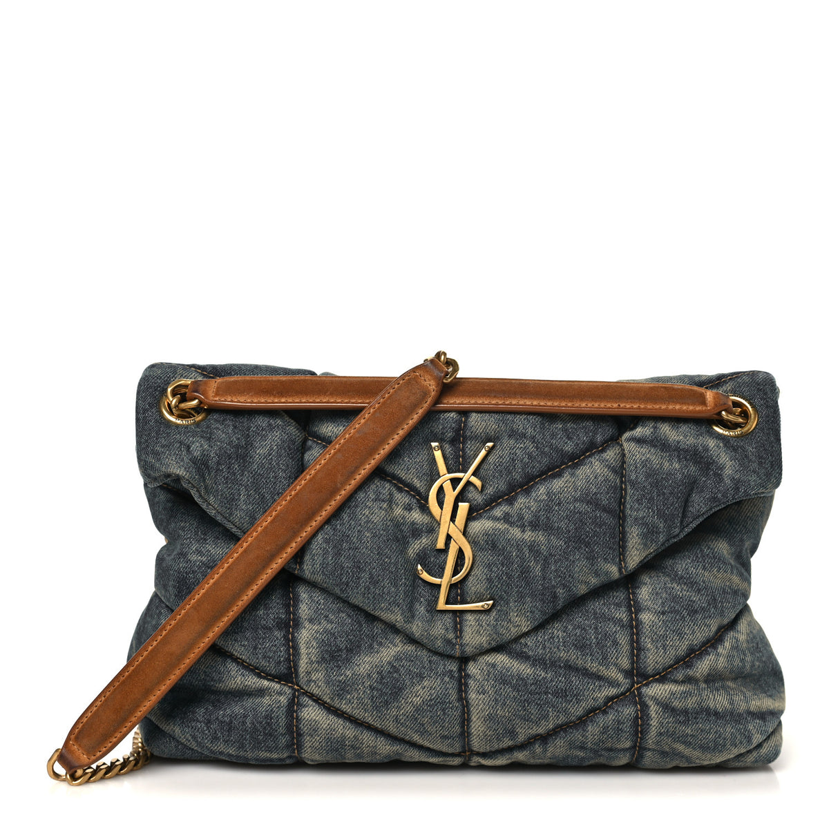 Saint Laurent Denim Quilted Small Loulou Puffer Monogram Chain Satchel Blue Cinnamon 1 of 11