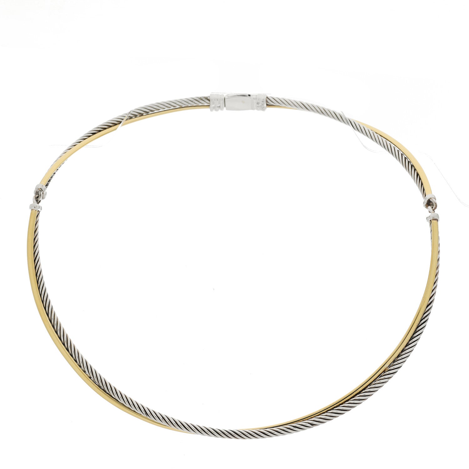 David Yurman Sterling Silver 18K Yellow Gold Crossover Cable Choker Necklace 3 of 4