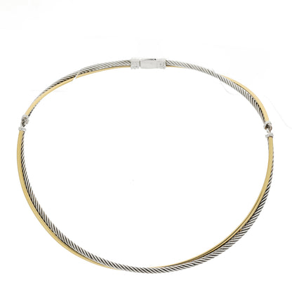 David Yurman Sterling Silver 18K Yellow Gold Crossover Cable Choker Necklace 3 of 4