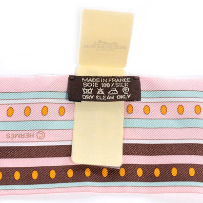 Hermes Silk Sequences Twilly Scarf Rose Pale Chocolat Vert D'Eau 4 of 6