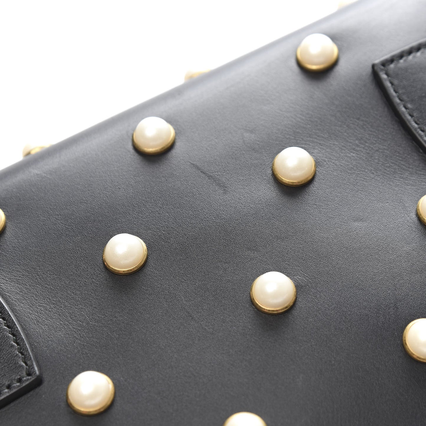 Nappa Pearl Studded Mini Queen Margaret Broadway Shoulder Bag Black