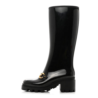 Gucci Rubber Horsebit Knee High Boots 39 Black 1 of 8