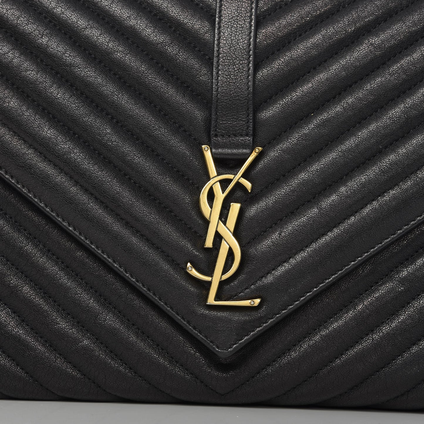 Sheepskin Matelasse Chevron Monogram Large College Satchel Black