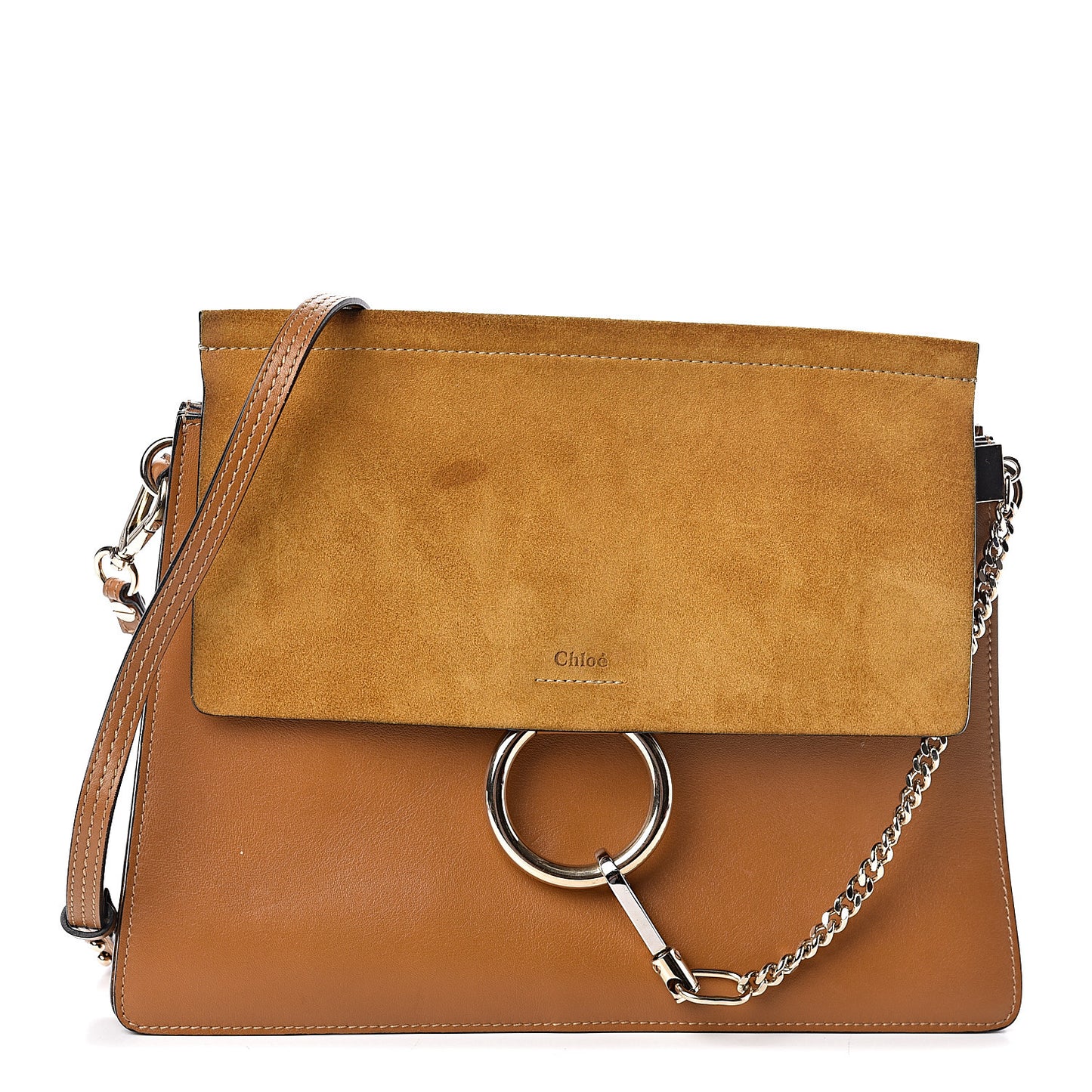 Suede Calfskin Medium Faye Shoulder Bag Mustard Brown