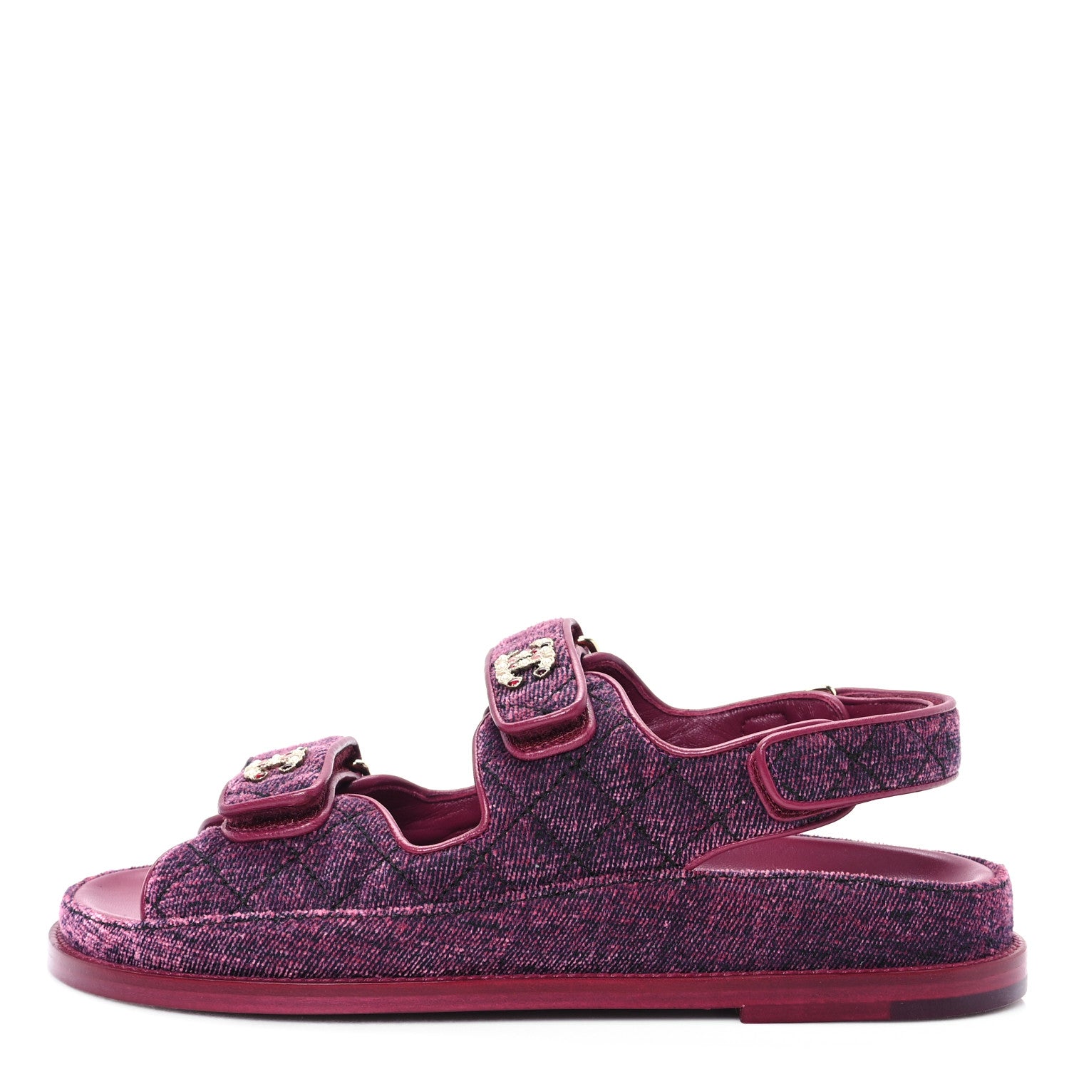 Chanel Velvet Velcro Dad Sandals 37.5 Pink 1 of 10