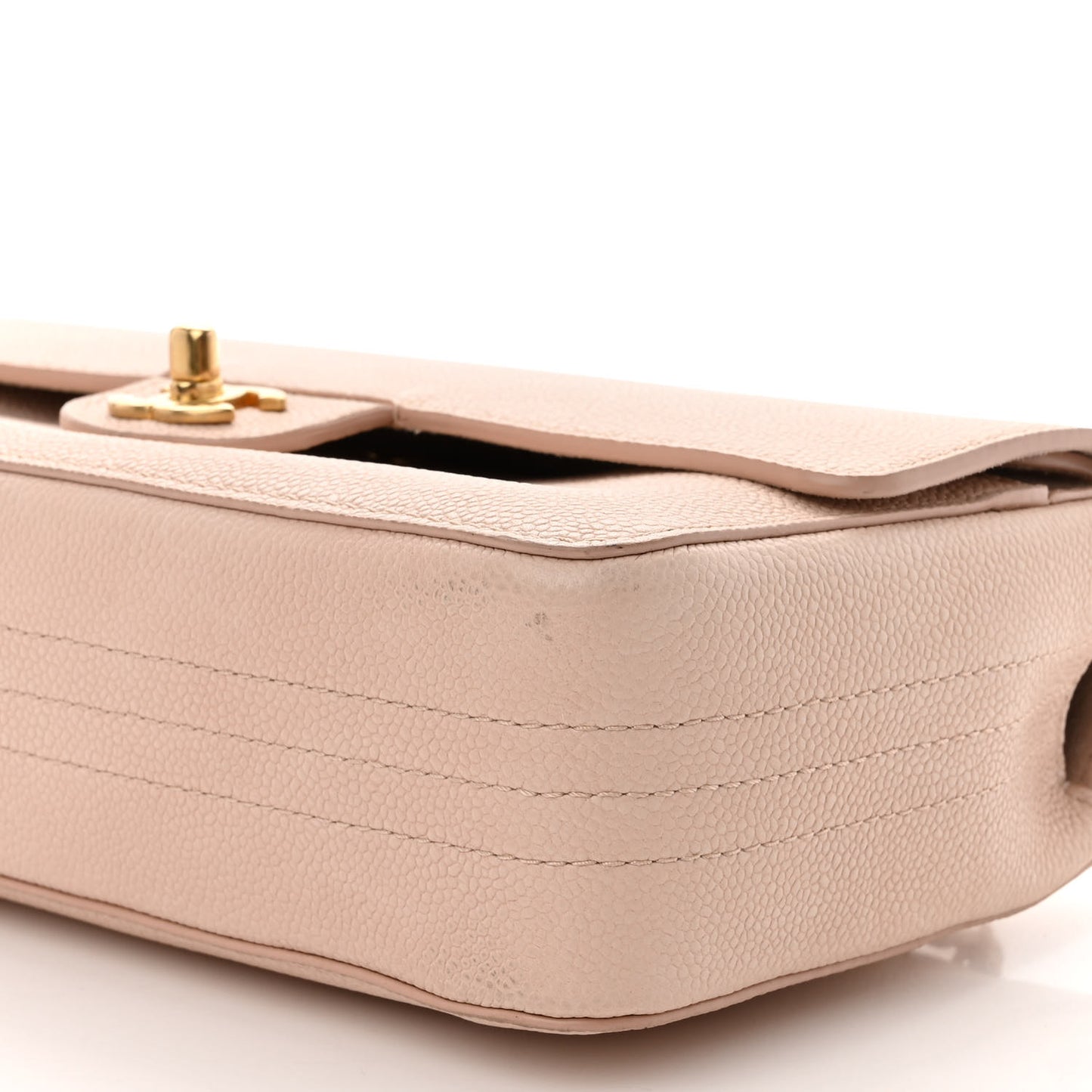 Grained Calfskin Medium Classic Pure Double Flap Nude