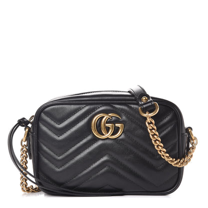 Gucci Calfskin Matelasse Mini GG Marmont Chain Shoulder Bag Black 1 of 10