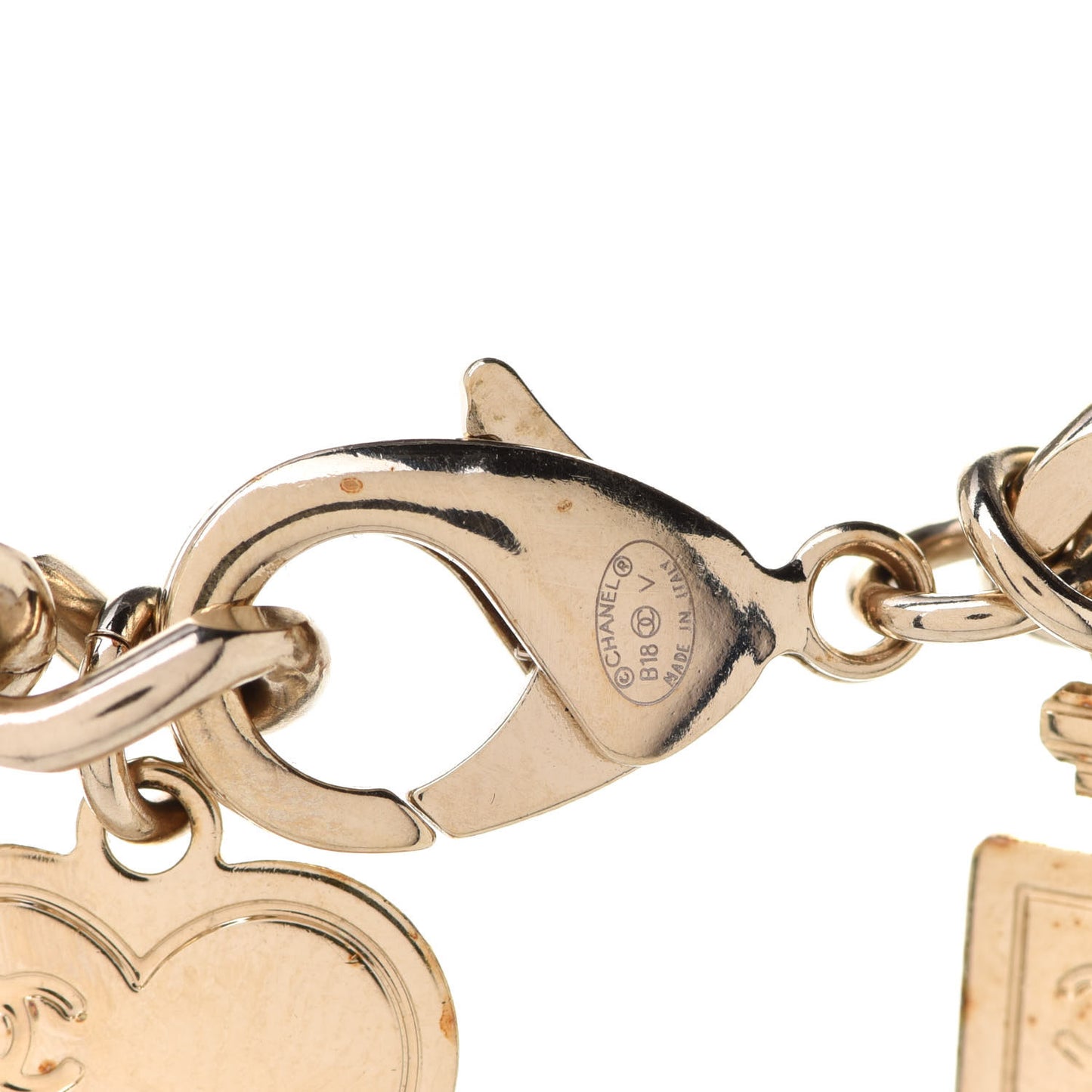 Metal Lambskin Crystal Chain CC Charms Bracelet Gold Black
