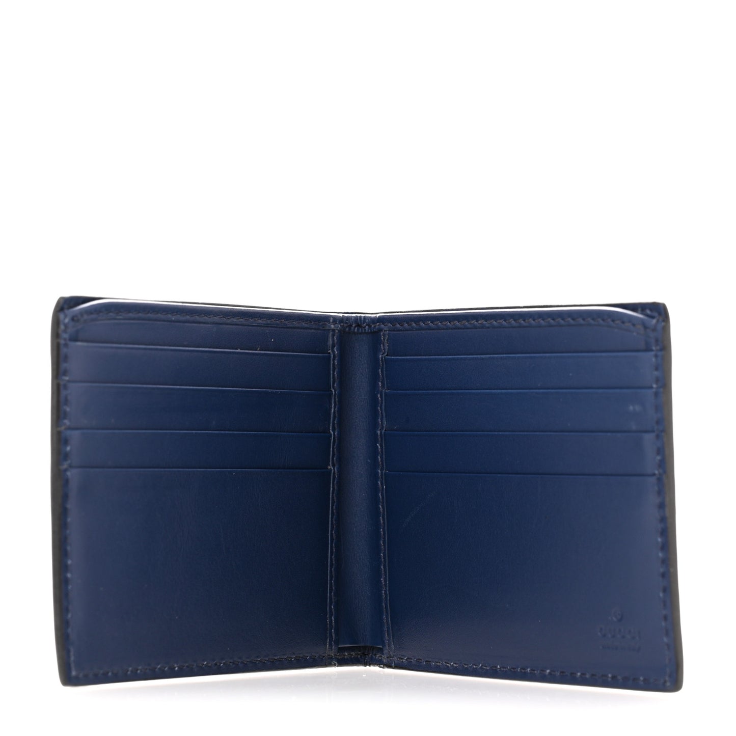 Calfskin GucciGhost Print Bi-Fold Wallet Blue Agata Hibiscus Red
