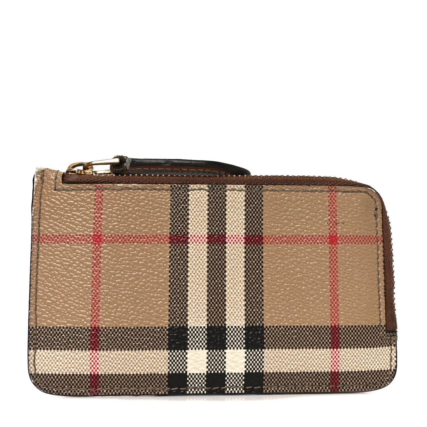 Check Calfskin Zip Card Case Holder Archive Beige