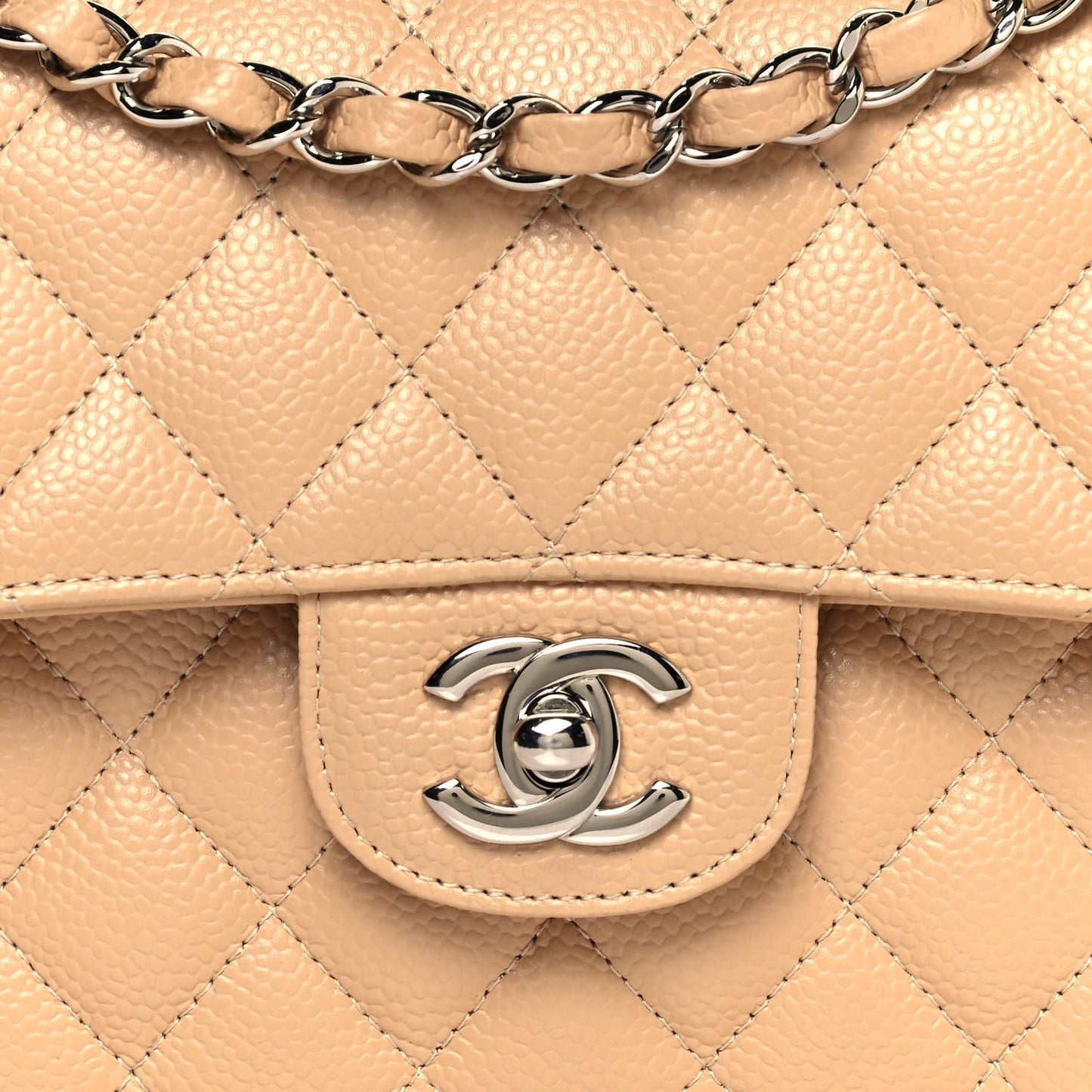 Caviar Quilted Small Double Flap Beige