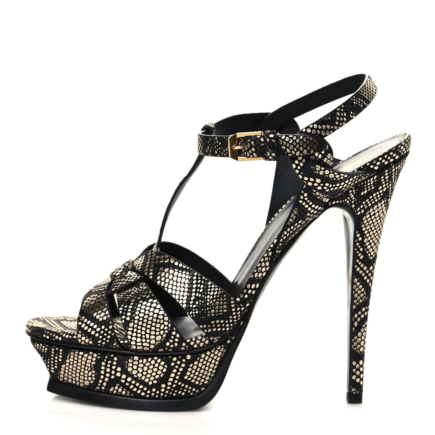 Calfskin Python Print Tribute Platform Sandals 40 Black Platino