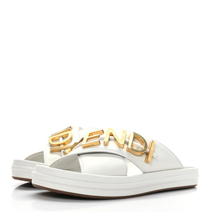 Fendi Vitello Womens Fendigraphy Slide Sandals 39.5 White Ice 3 of 9