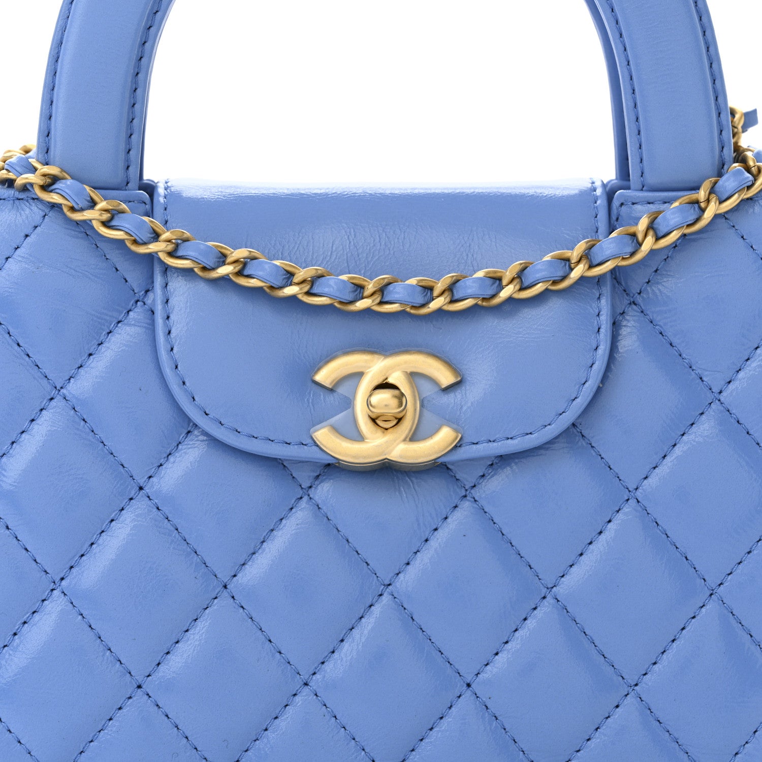 Chanel Shiny Aged Calfskin Quilted Nano Kelly Shopper Blue 8 of 11