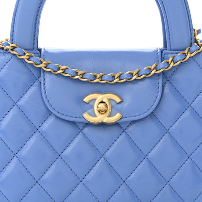 Chanel Shiny Aged Calfskin Quilted Nano Kelly Shopper Blue 8 of 11