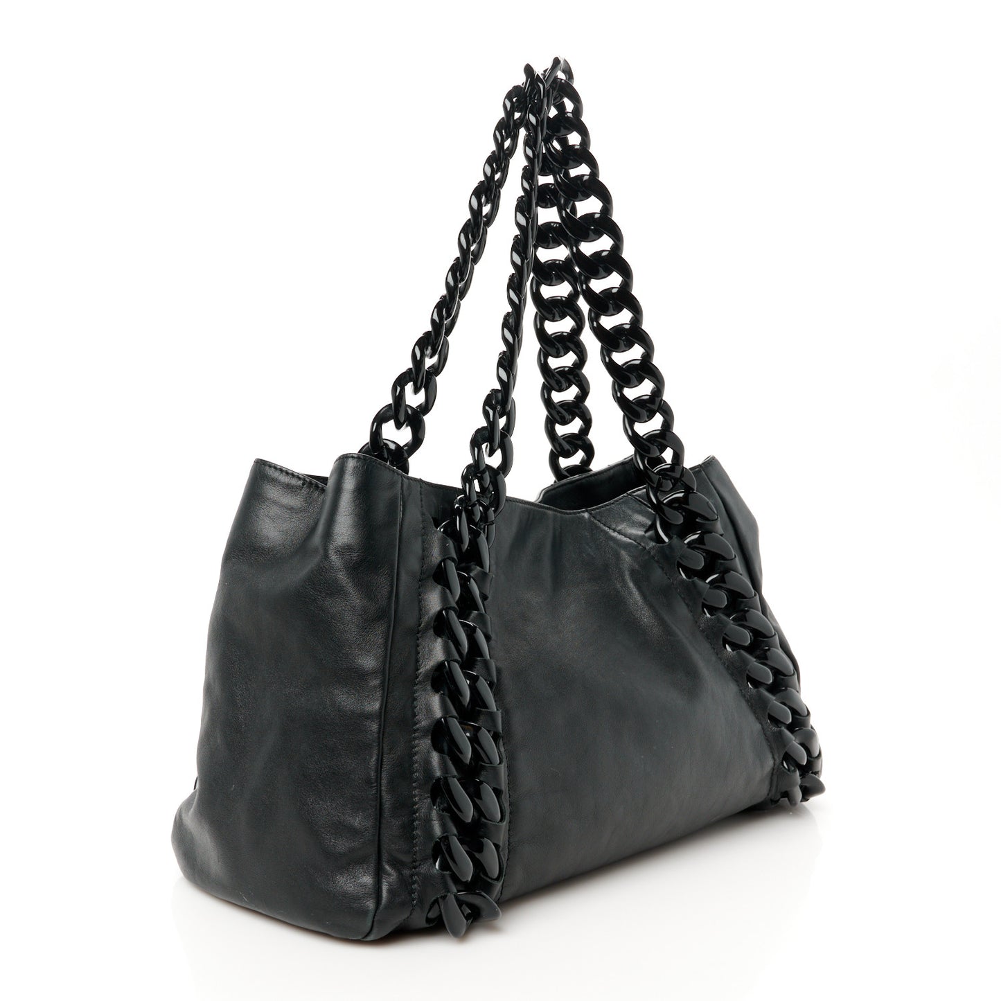 Calfskin Modern Chain Rhodoid East West Tote Black