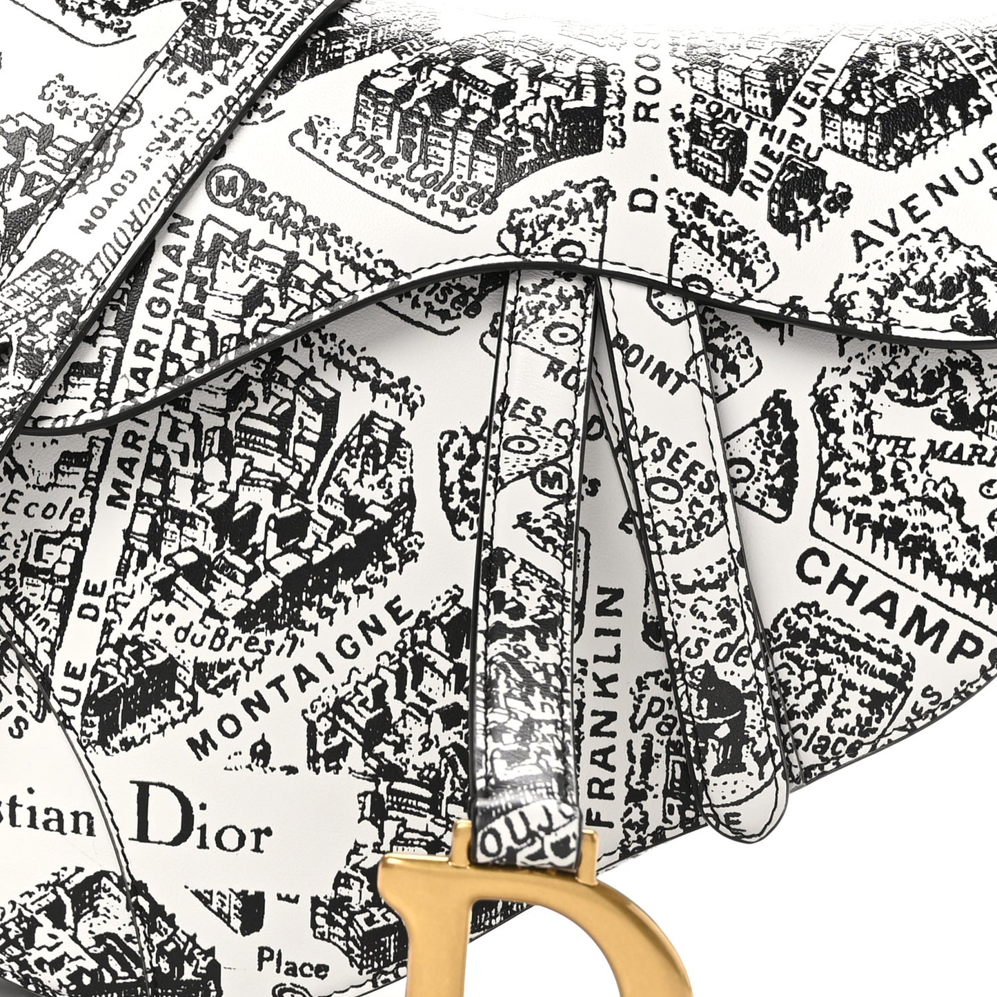 Calfskin Plan De Paris Printed Saddle Bag With Strap White Black