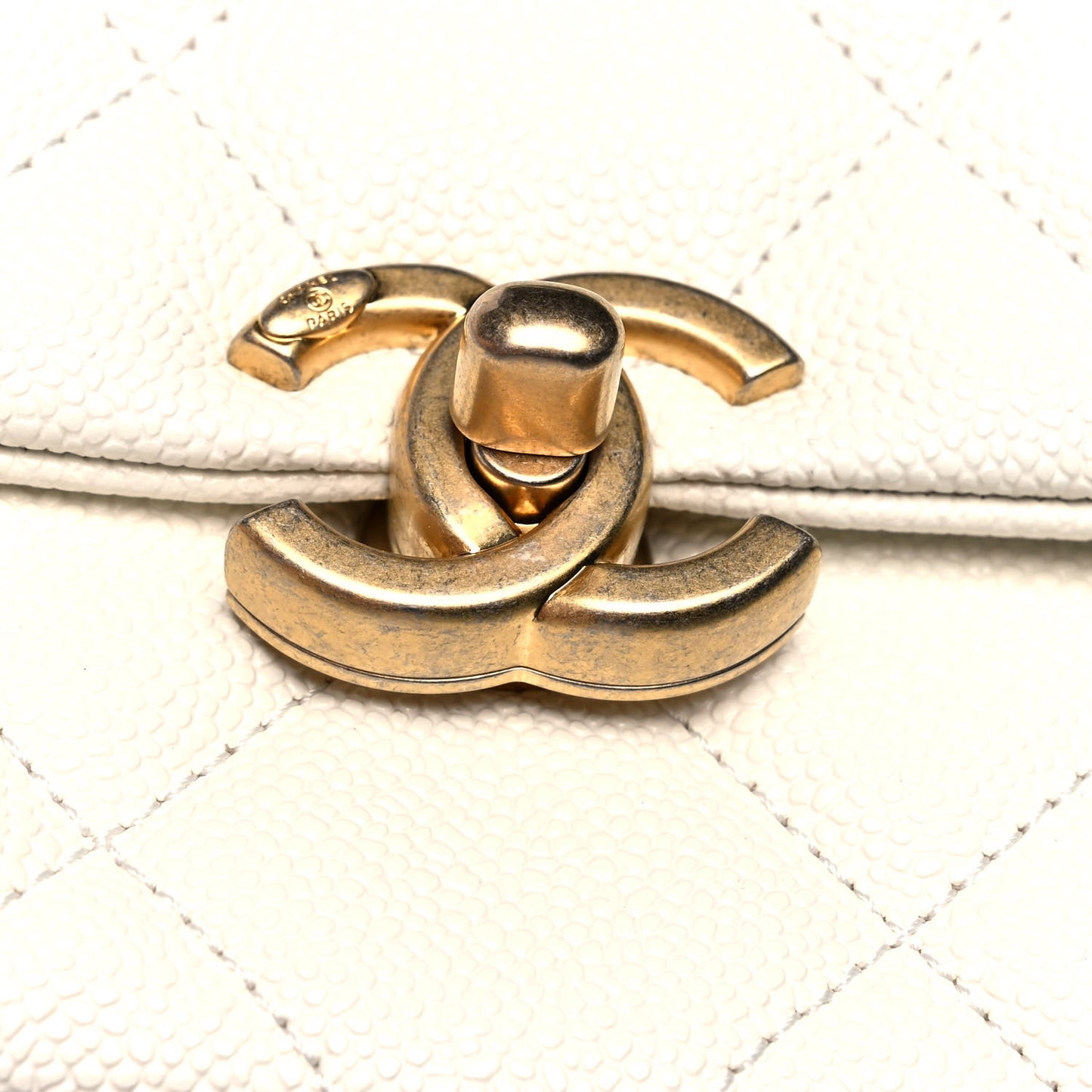 Shiny Caviar Quilted Small Chain Melody Flap White