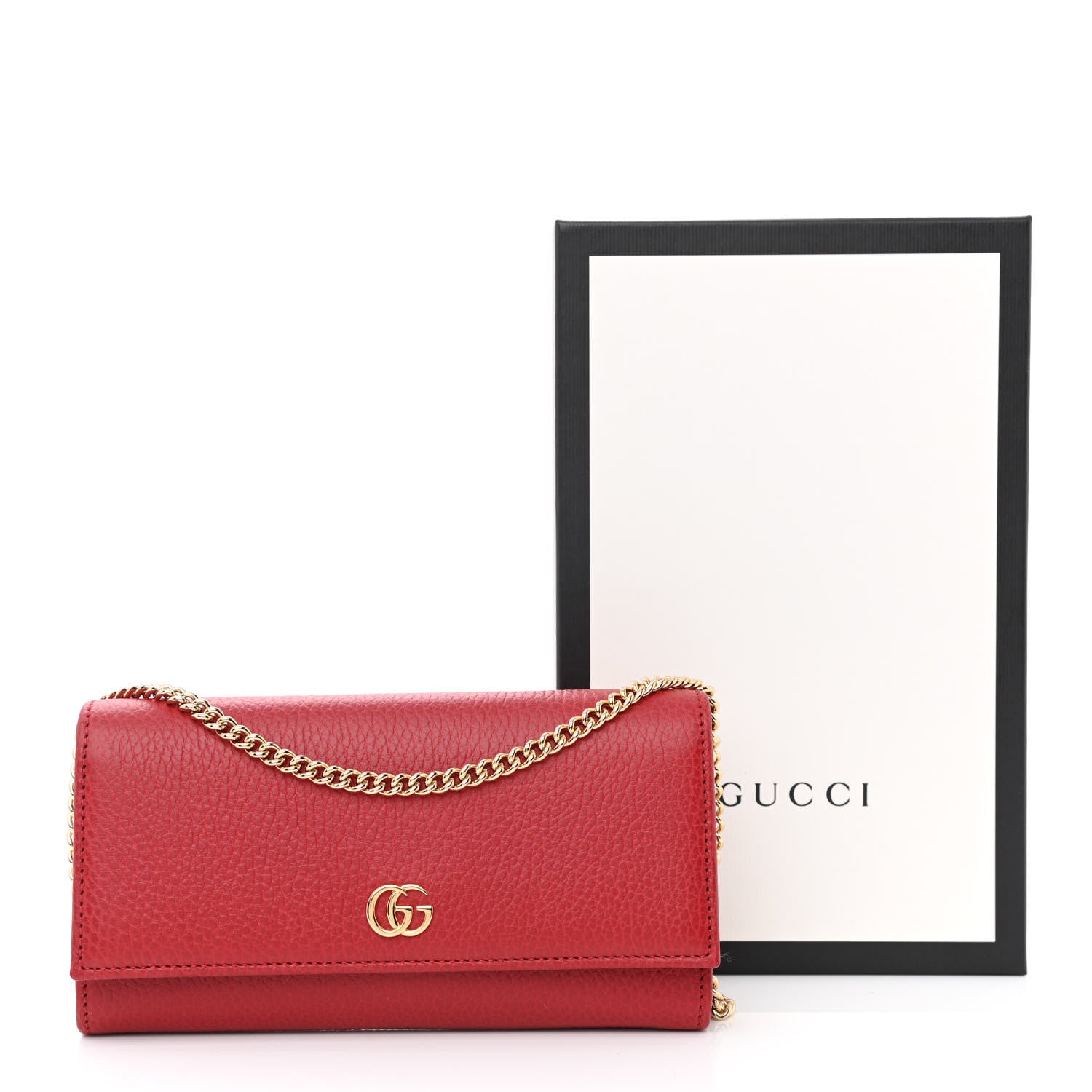 Gucci Dollar Calfskin Petite GG Marmont Wallet Chain Bag Hibiscus Red 11 of 11