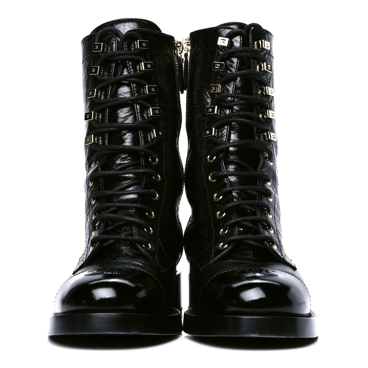 Aged Calfskin Lace Up Combat Boots 39 Black