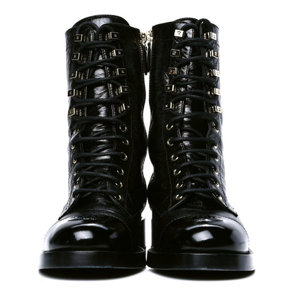 Chanel Aged Calfskin Lace Up Combat Boots 39 Black 2 of 4