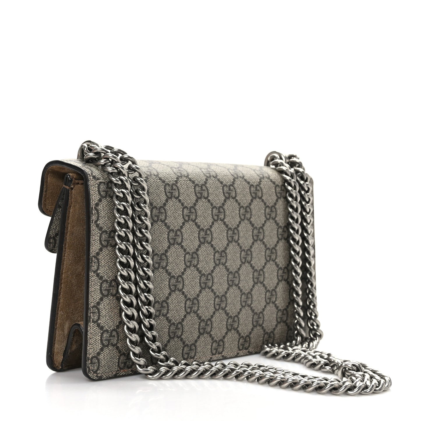 GG Supreme Monogram Suede Crystal Small Dionysus Shoulder Bag Beige Ebony Taupe