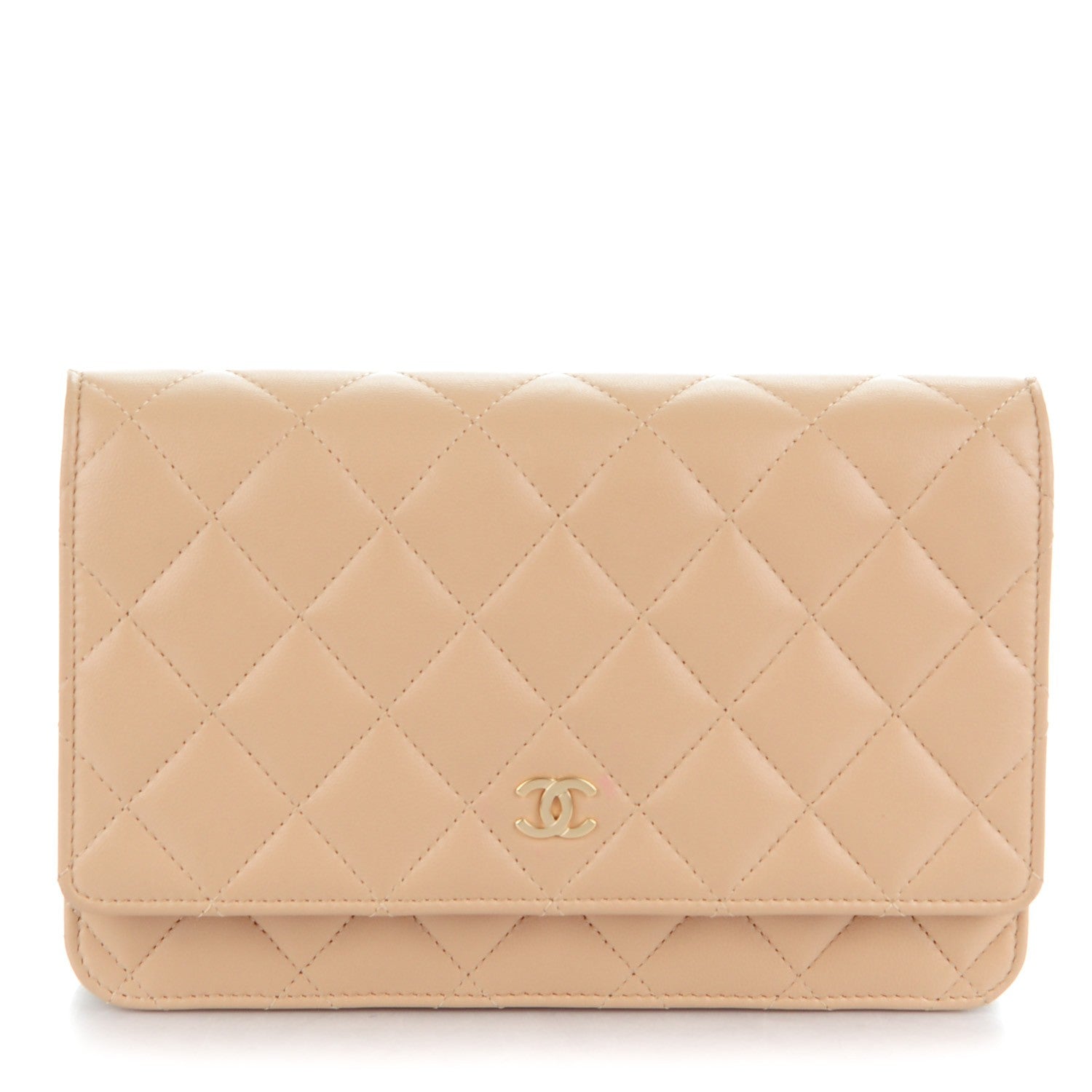 Chanel Lambskin Quilted Wallet On Chain WOC Beige 1 of 8