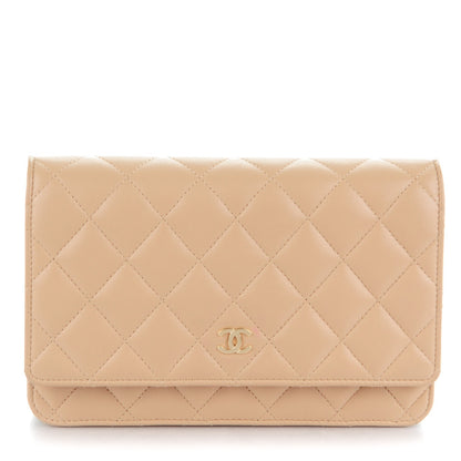 Chanel Lambskin Quilted Wallet On Chain WOC Beige 1 of 8