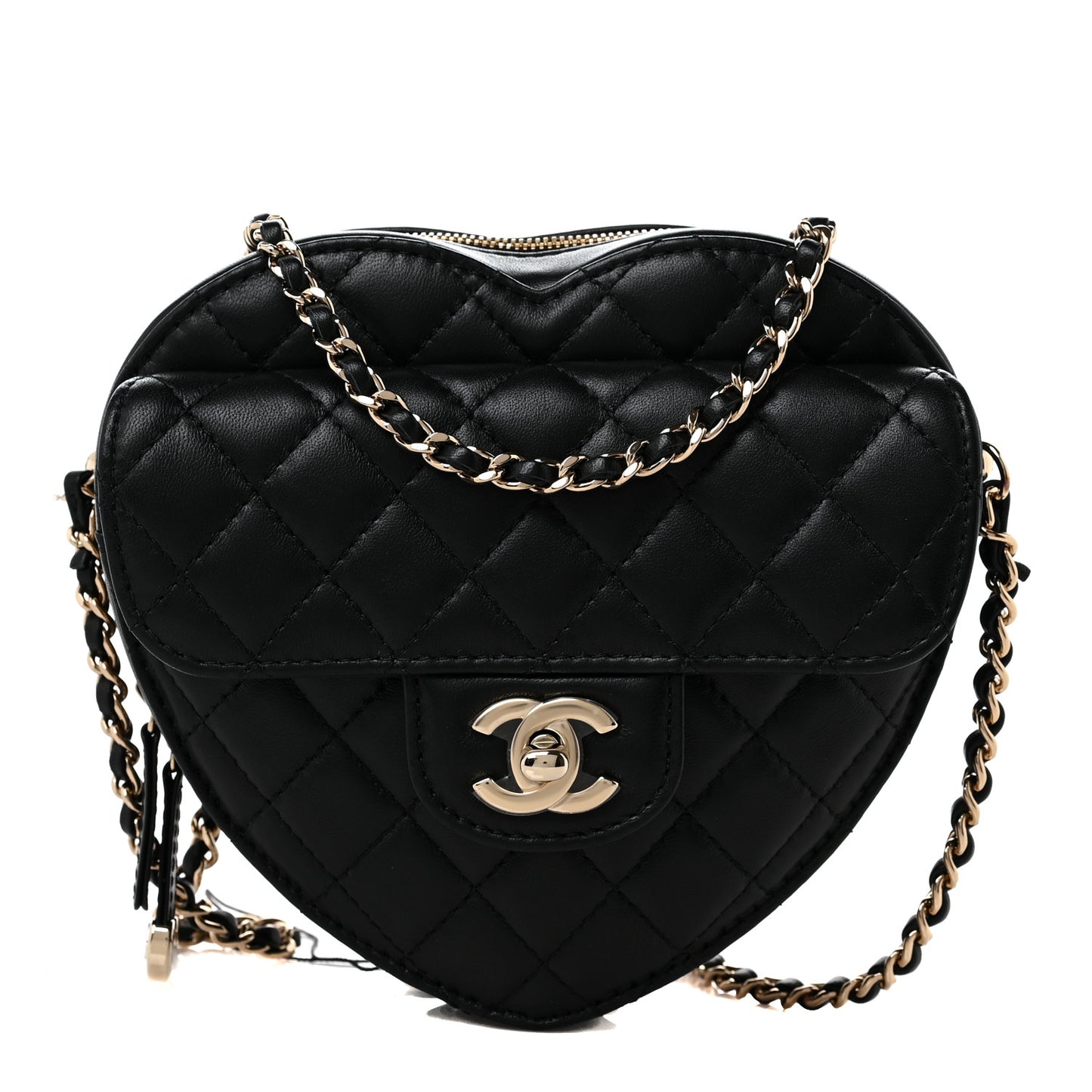 Lambskin Quilted CC In Love Heart Bag Black