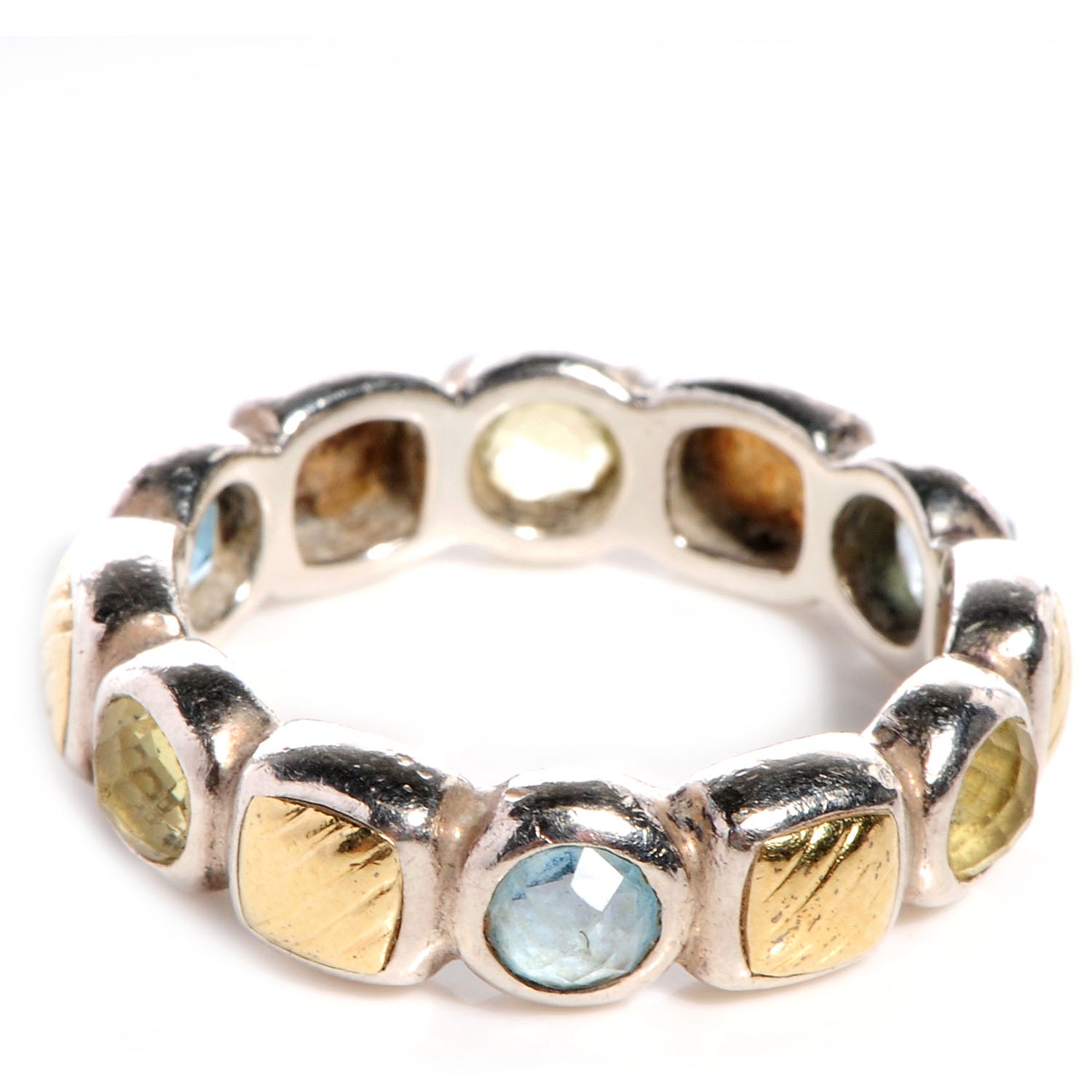 David Yurman Sterling Silver 18k Gold Eternity Ring 6 Blue Topaz Prasiolite 1 of 5