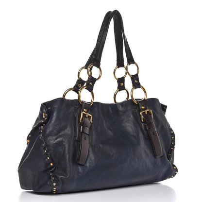 Prada Nappa Studded Aviator Shopping Tote Blue 3 of 10