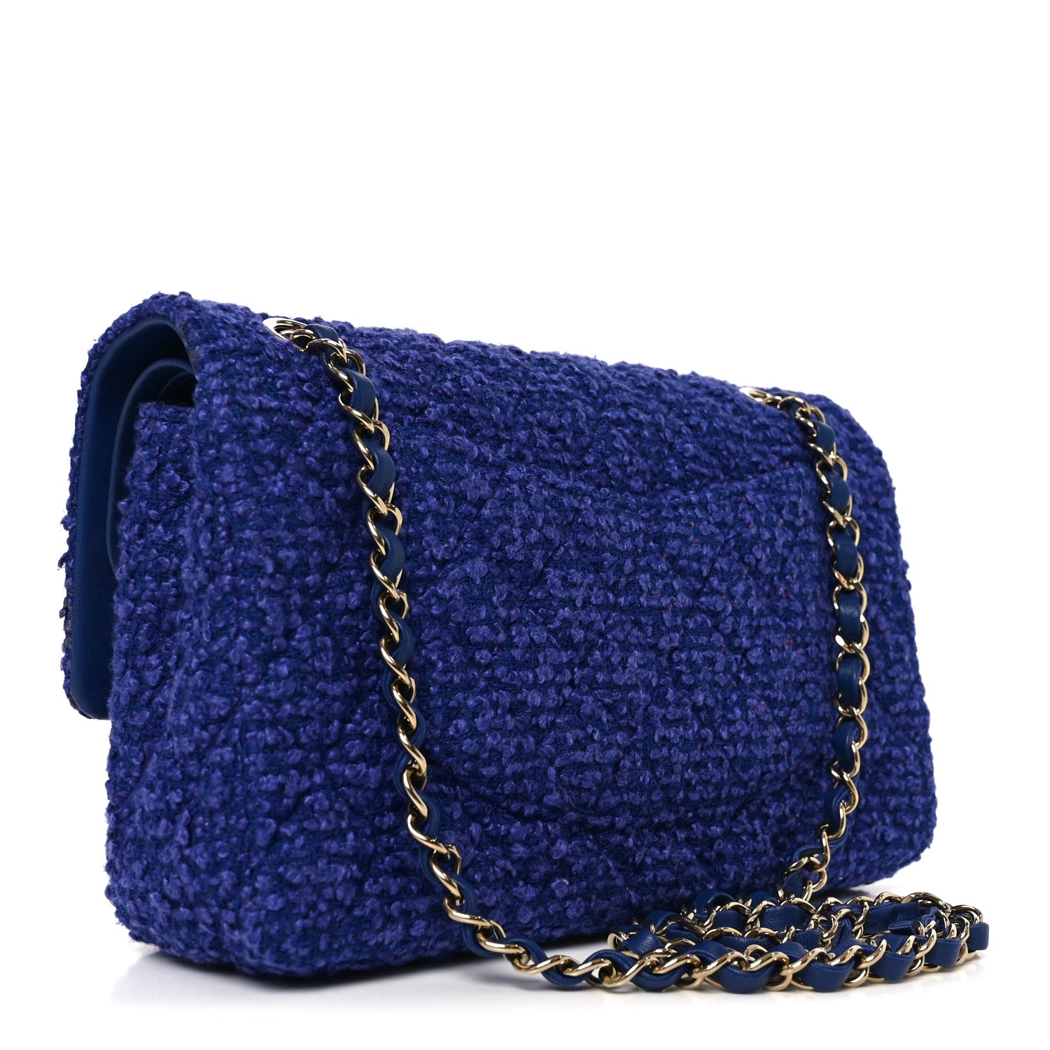 Chanel Tweed Quilted Medium Double Flap Blue 2 of 10