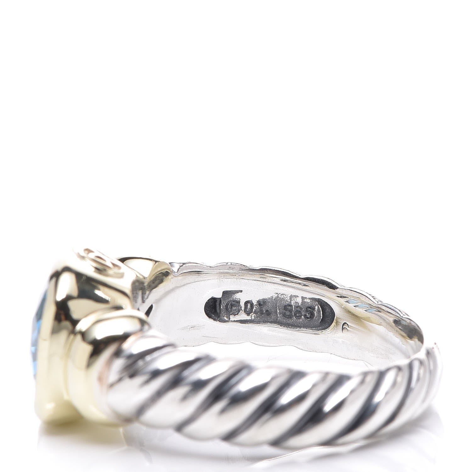 David Yurman Sterling Silver 14K Yellow Gold Blue Topaz 10mm Noblesse Ring 52 6 5 of 6