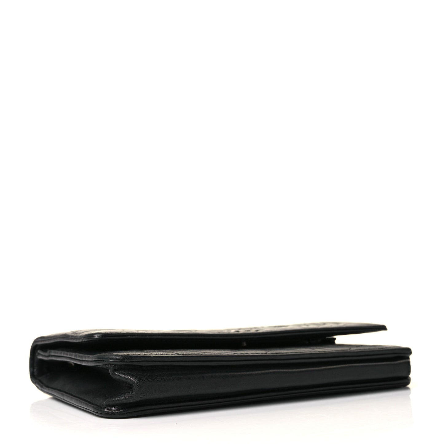 Lambskin Camellia Embossed Wallet On Chain WOC Black