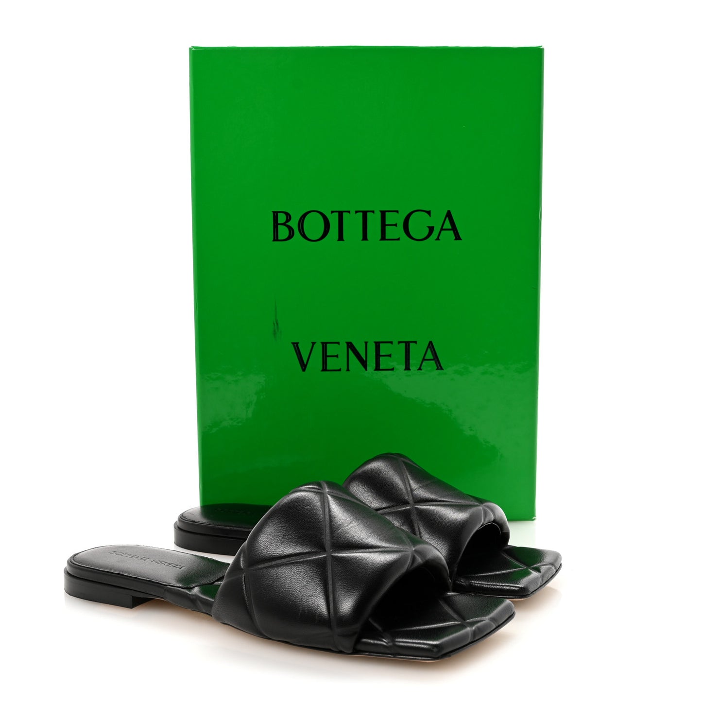 Nappa Quilted Rubber Lido Flat Sandals 38.5 Black