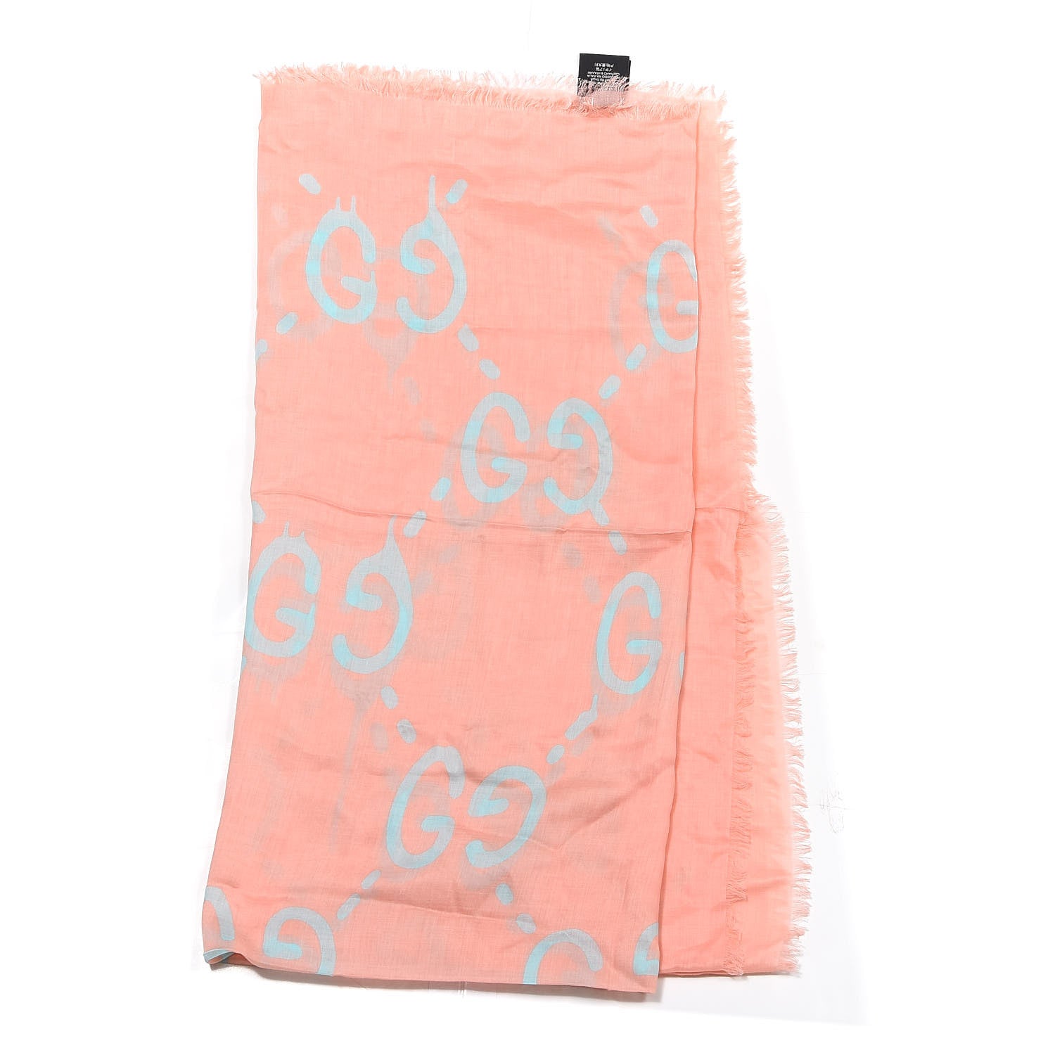 Gucci Modal Silk GG Writers Fringe Shawl Old Rose Sky Blue 2 of 4