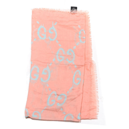 Gucci Modal Silk GG Writers Fringe Shawl Old Rose Sky Blue 2 of 4