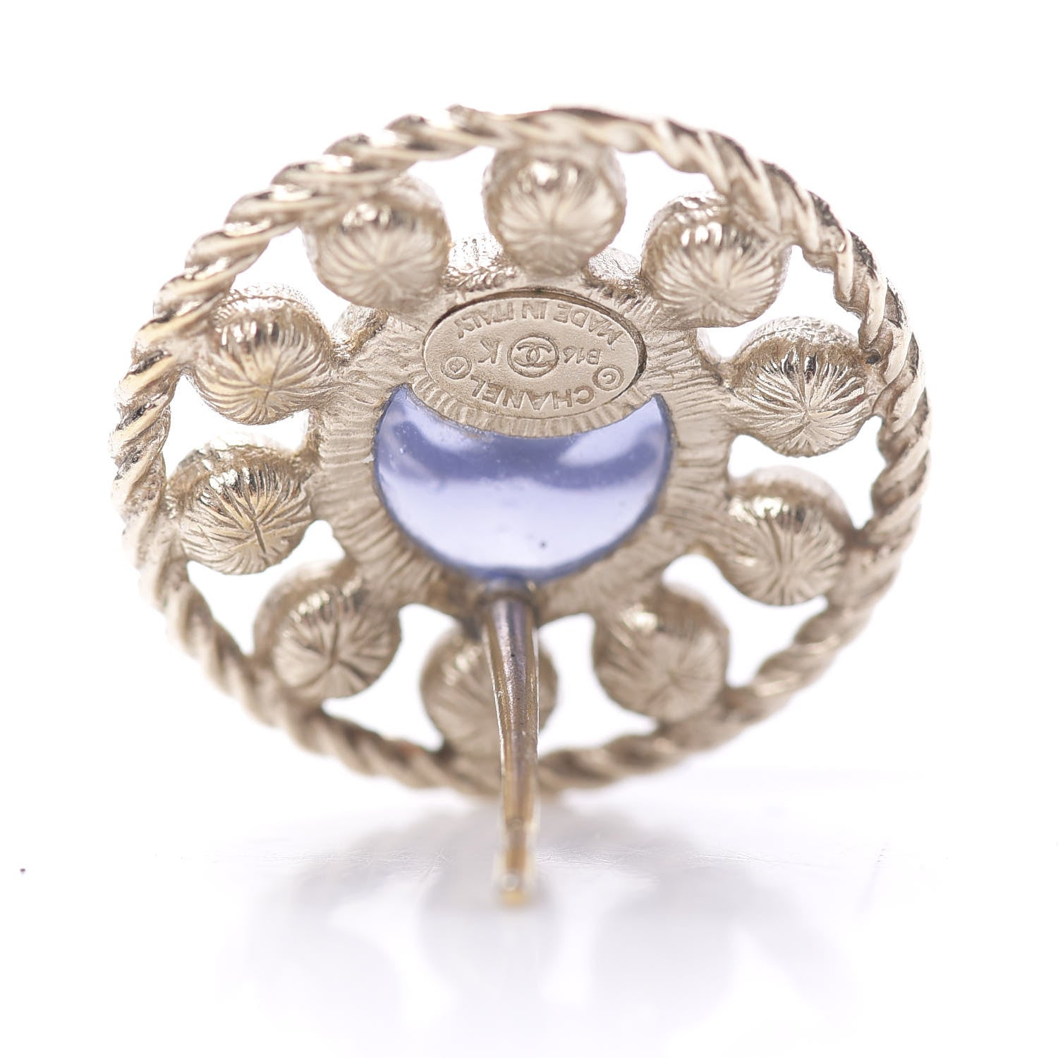 Chanel Crystal CC Round Earrings Blue Light Gold 4 of 5