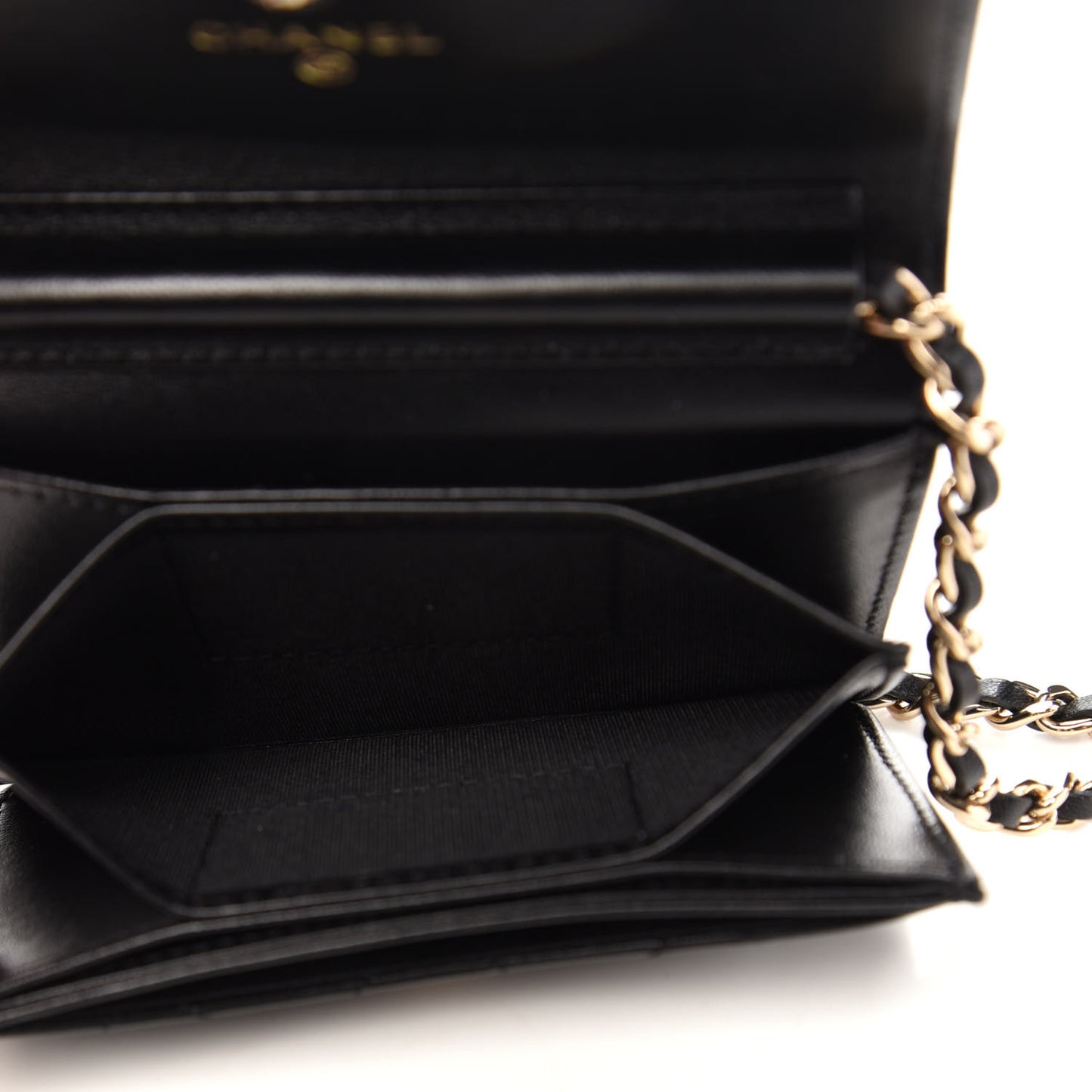 Lambskin Quilted My Chanel Lady Card Holder On Chain Black