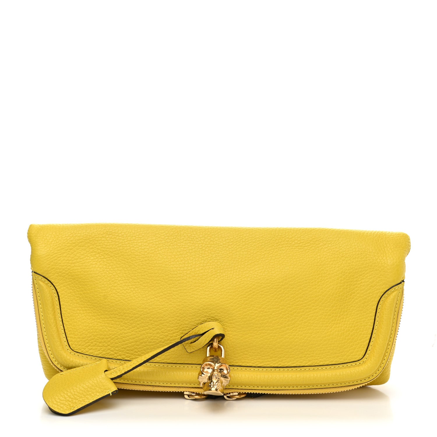 Alexander McQueen Grainy Calfskin Padlock Skull Clutch Yellow 1 of 8