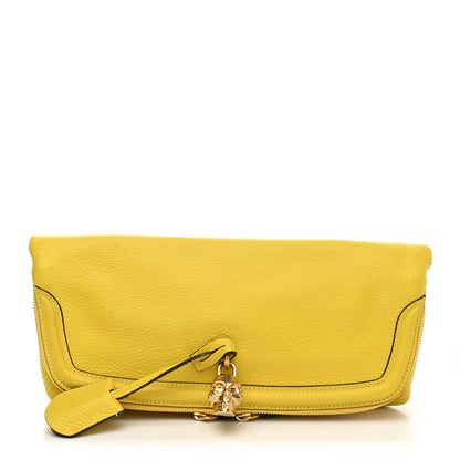 Alexander McQueen Grainy Calfskin Padlock Skull Clutch Yellow 1 of 8